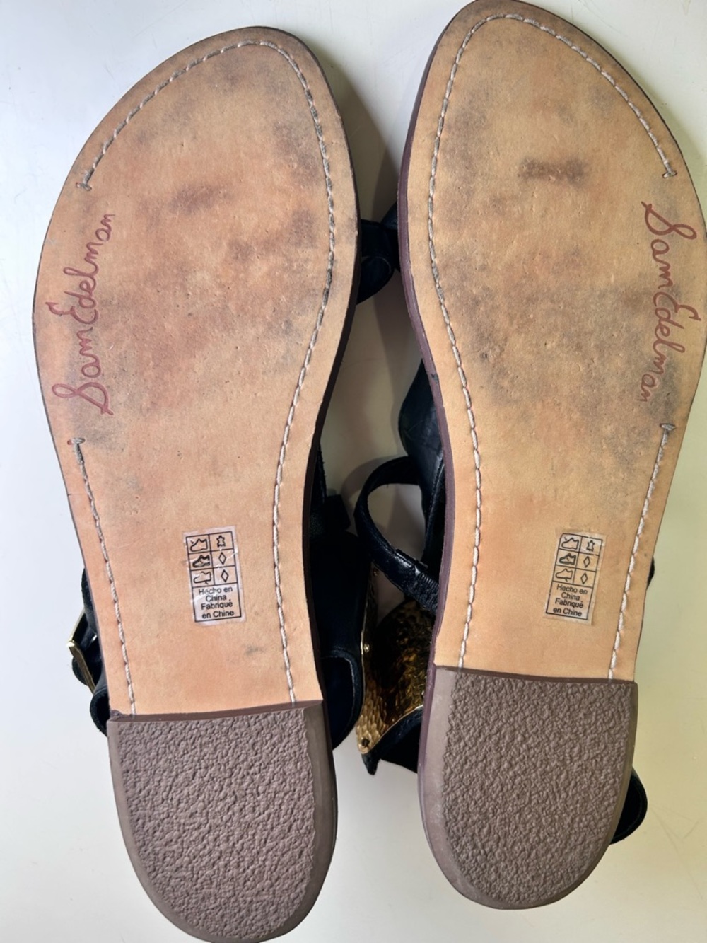Sam Edelman Black and Gold Leather Gladiator Sandals - Picture 8 of 16
